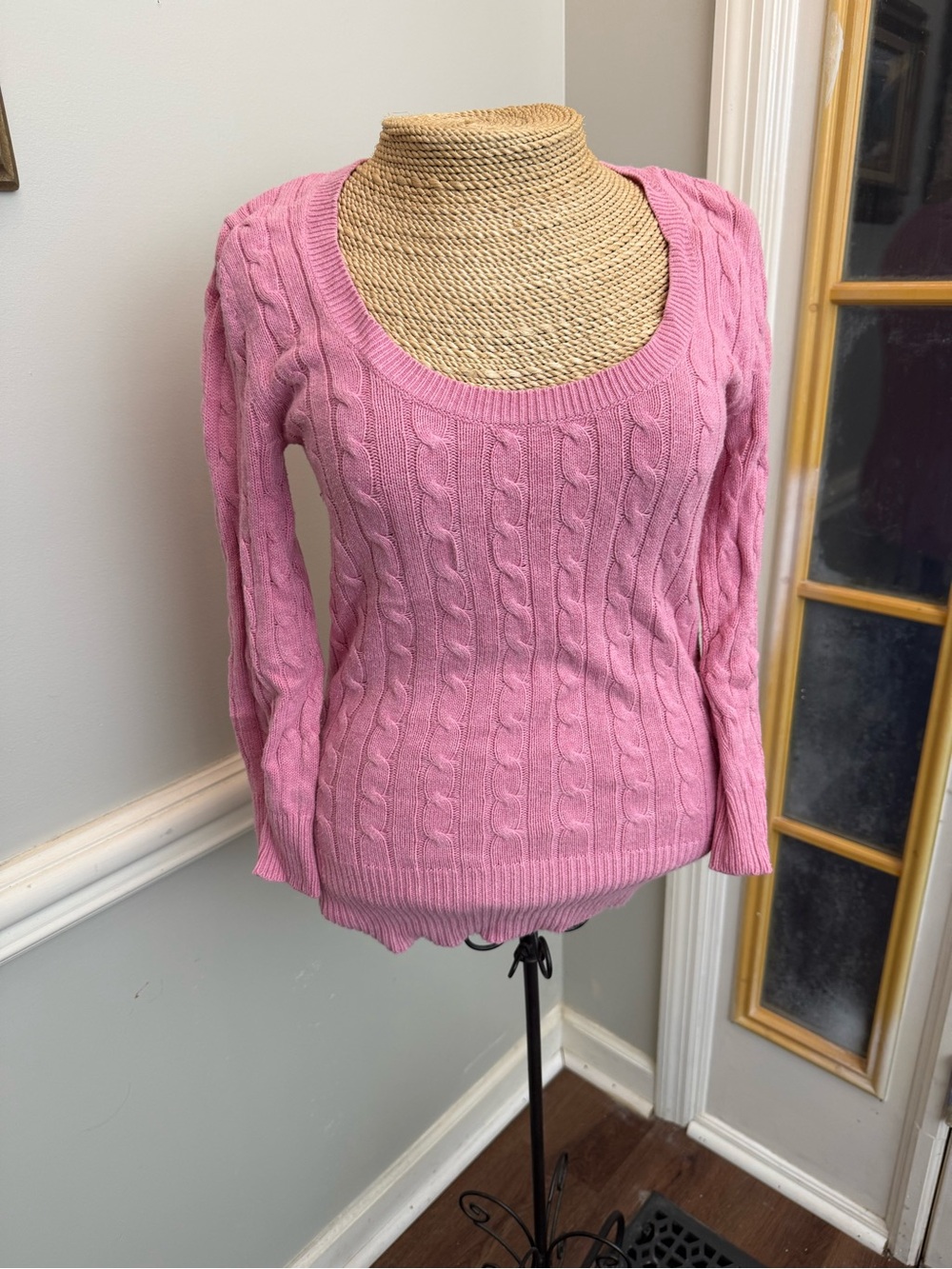 American Eagle Outfitters Pink Cable Scoop-Neck Sweater